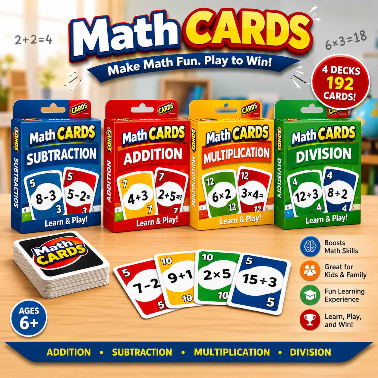 MATH CARDS bundle — 4 decks, 192 cards